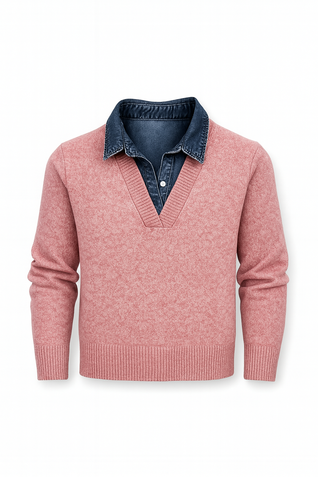 بلوفر تريكو حريمي ياقة قميص دنيم بلوفر تريكو حريمي ياقة قميص دنيم