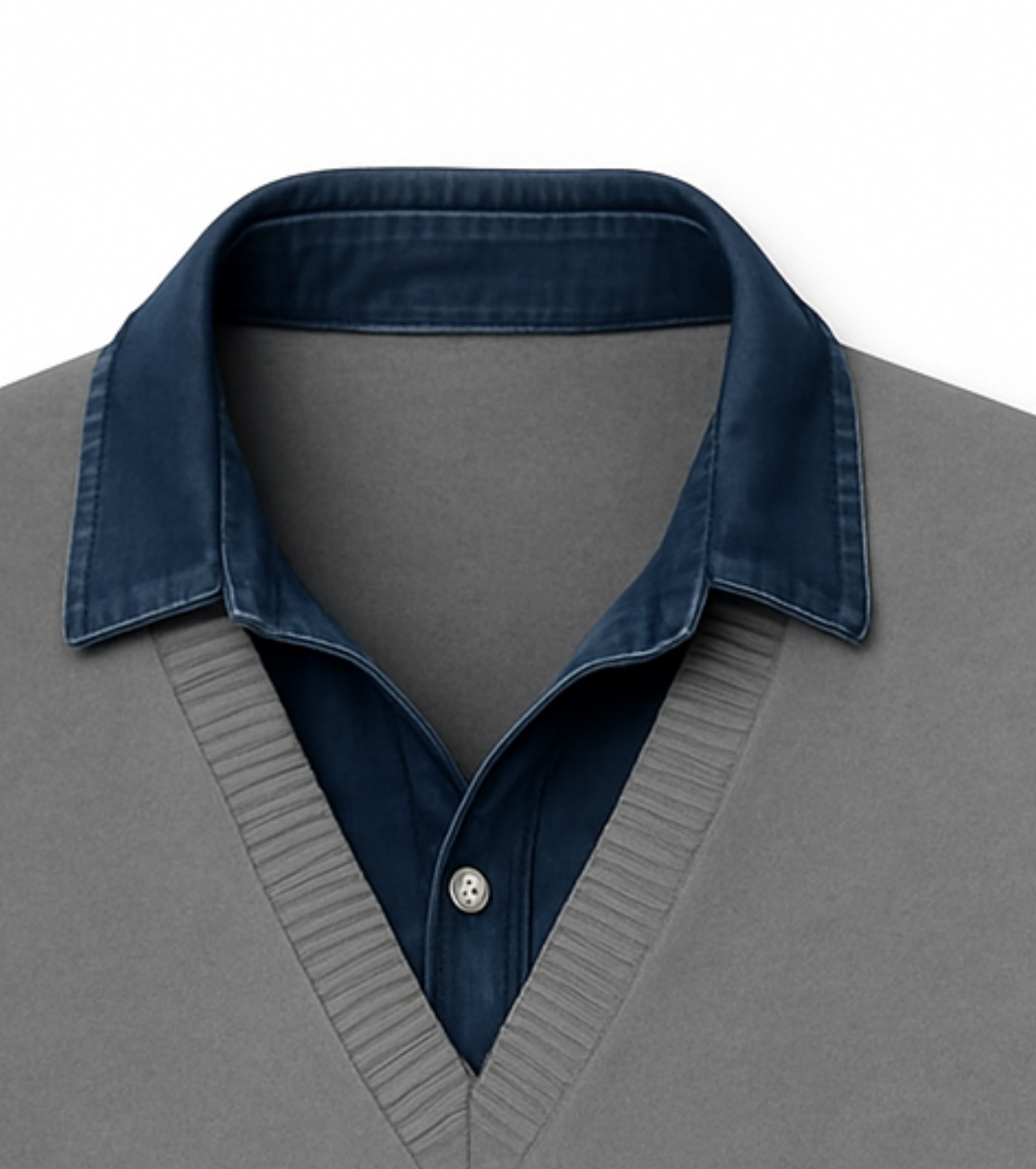 بلوفر تريكو حريمي ياقة قميص دنيم بلوفر تريكو حريمي ياقة قميص دنيم