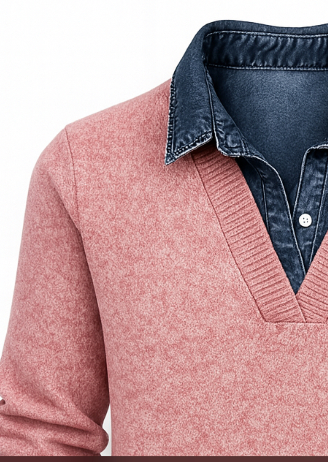 بلوفر تريكو حريمي ياقة قميص دنيم بلوفر تريكو حريمي ياقة قميص دنيم