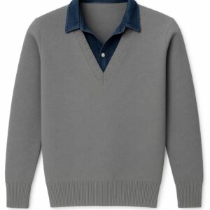 بلوفر تريكو حريمي ياقة قميص دنيم