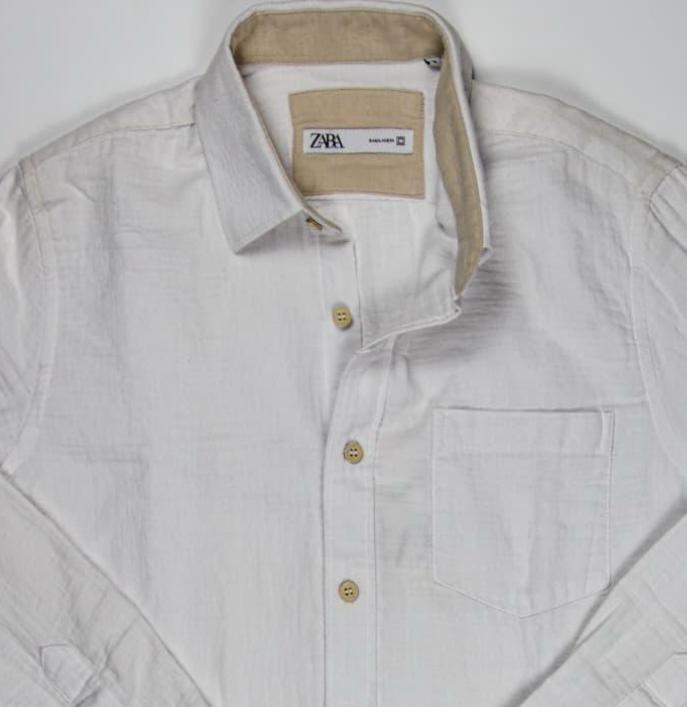 قميص zara كتان – أوف وايت (ياقة بيج) قميص zara كتان – أوف وايت (ياقة بيج)