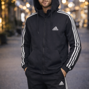 ترنج adidas رجالي بغطاء رأس (هودي) – أسود ستايل رياضي