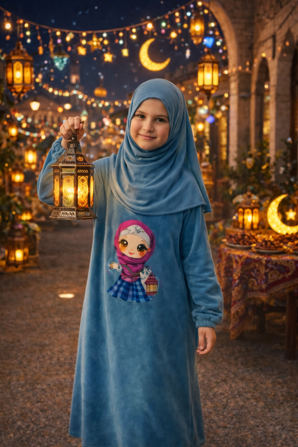 إسدال رمضاني بناتي أطفال مطبوع – أزرق / نبيتي / أخضر إسدال رمضاني بناتي أطفال مطبوع – أزرق / نبيتي / أخضر