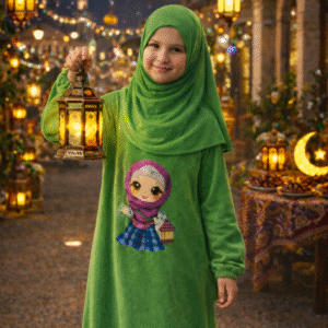 إسدال رمضاني بناتي أطفال مطبوع – أزرق / نبيتي / أخضر