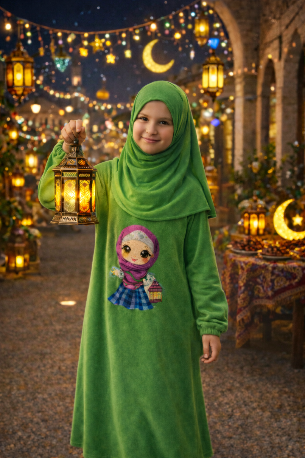 إسدال رمضاني بناتي أطفال مطبوع – أزرق / نبيتي / أخضر إسدال رمضاني بناتي أطفال مطبوع – أزرق / نبيتي / أخضر