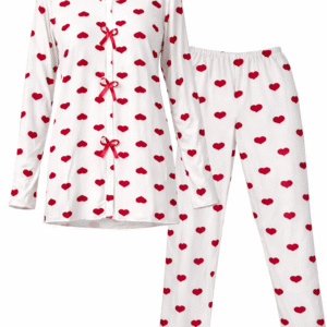 بيجاما حريمي قلوب أبيض × أحمر – طقم قطعتين ناعم