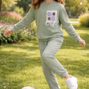 ترنج بناتي أطفال كاجوال – أخضر فاتح بتفصيلة هاند ميد